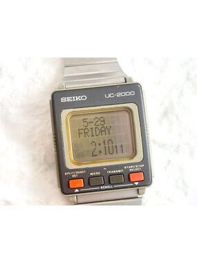 SEIKO Vintage UC-2000 Computer Style 411364 Silver LCD 1984 Digital Watch - 35mm